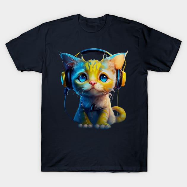 Cute kitty with headphones on T-Shirt by Right-Fit27